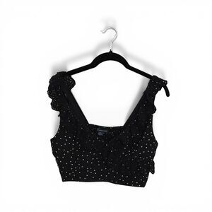 American Eagle Women’s Ruffle Crop Top Black White Dot Sleeveless Med